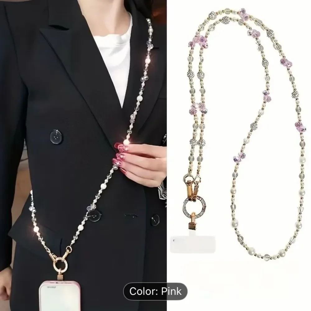 Chic Beaded Phone Strap with Pearls and Crystals